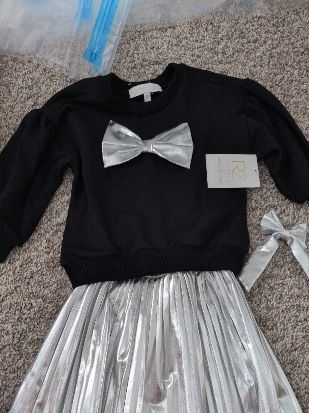 Girl Matching Set - Silver Pleated Skirt